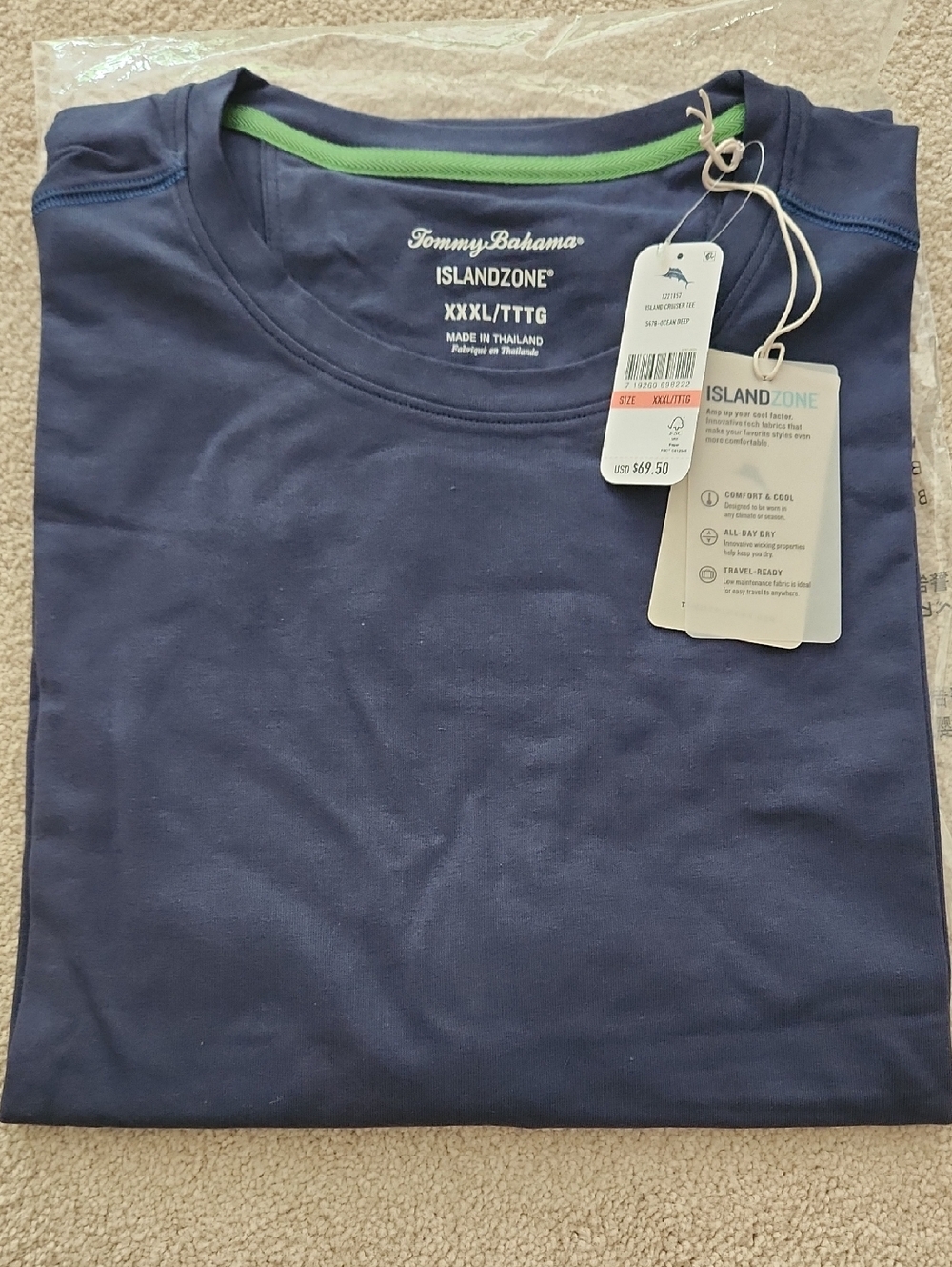 Tommy Bahama IslandZone Ocean Deep Navy Short-Sleeve Tee with Green Neck Trim